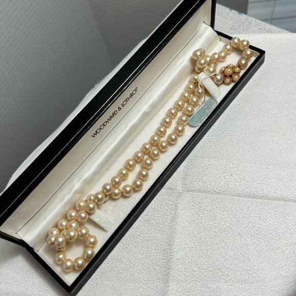 Marvella Faux Pearl Necklace Vintage 24" Gold Tone Floral Clasp - Picture 2 of 9
